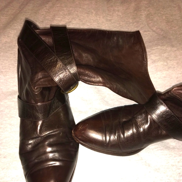 Joan & David belted strap scrunch leather boots (used) - Picture 6 of 10
